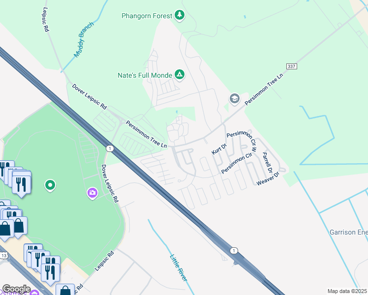 map of restaurants, bars, coffee shops, grocery stores, and more near 11 Primrose Court East in Dover