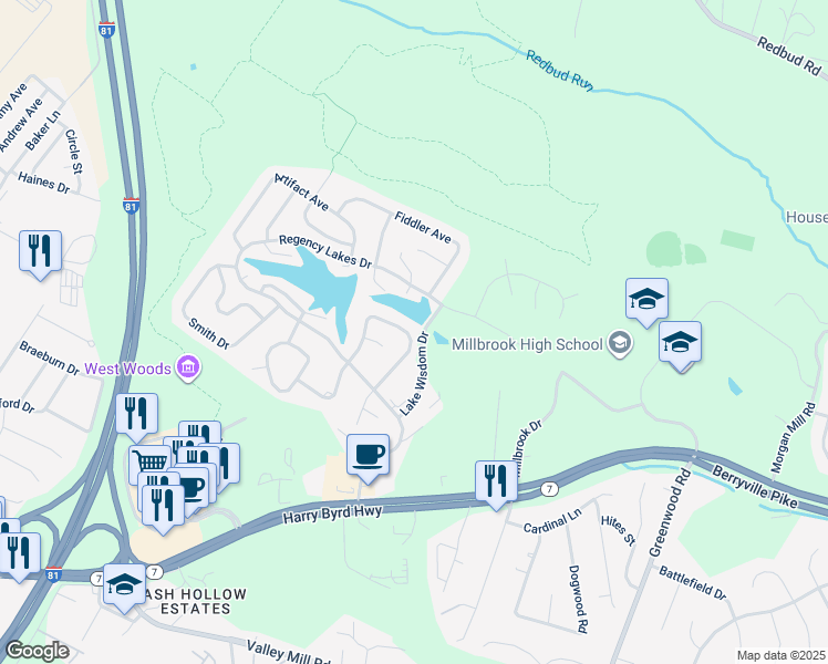 map of restaurants, bars, coffee shops, grocery stores, and more near 120 Wollaston Drive in Winchester