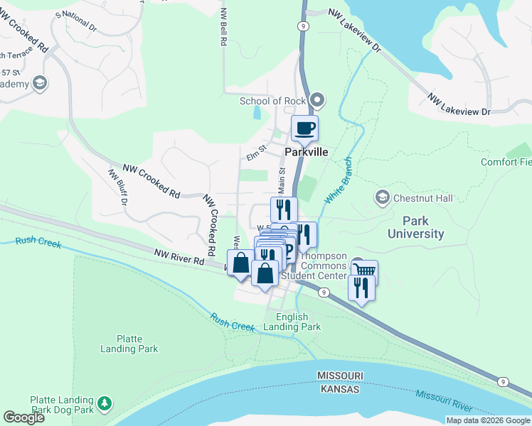map of restaurants, bars, coffee shops, grocery stores, and more near 12 West 6 Street in Parkville