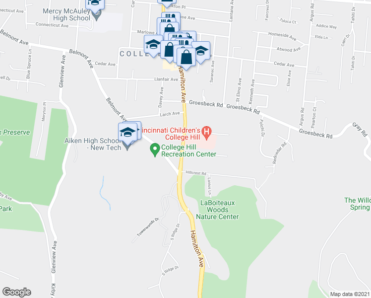 map of restaurants, bars, coffee shops, grocery stores, and more near 1520 Aster Place in Cincinnati
