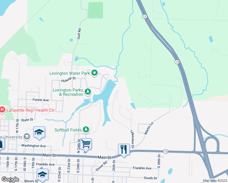 map of restaurants, bars, coffee shops, grocery stores, and more near 23 Lakeview Drive in Lexington
