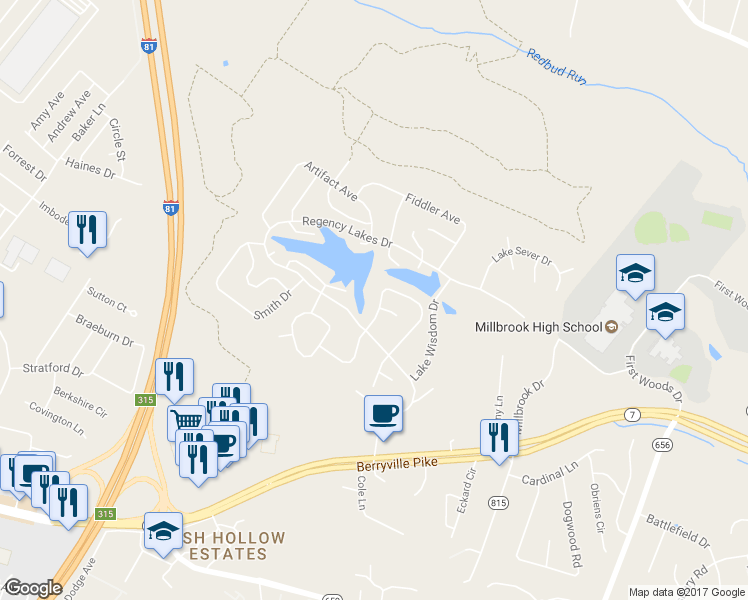 map of restaurants, bars, coffee shops, grocery stores, and more near 142 Wollaston Drive in Winchester
