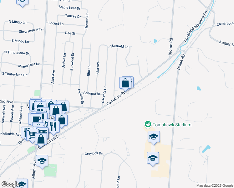 map of restaurants, bars, coffee shops, grocery stores, and more near 7202 Longfield Drive in Cincinnati