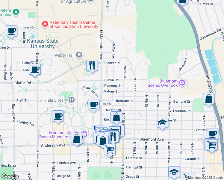 map of restaurants, bars, coffee shops, grocery stores, and more near 1131 Ratone Street in Manhattan