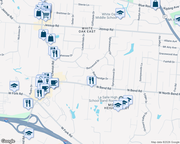 map of restaurants, bars, coffee shops, grocery stores, and more near 3290 Arborview Court in Cincinnati