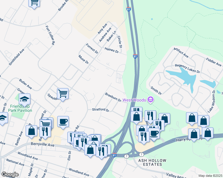 map of restaurants, bars, coffee shops, grocery stores, and more near 106 Sutton Court in Winchester