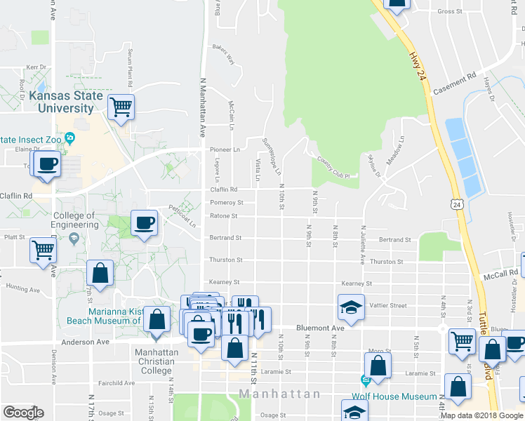 map of restaurants, bars, coffee shops, grocery stores, and more near 1310 North 11th Street in Manhattan