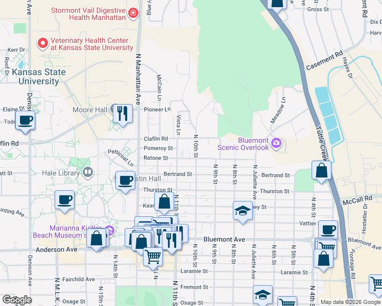 map of restaurants, bars, coffee shops, grocery stores, and more near 1310 North 10th Street in Manhattan