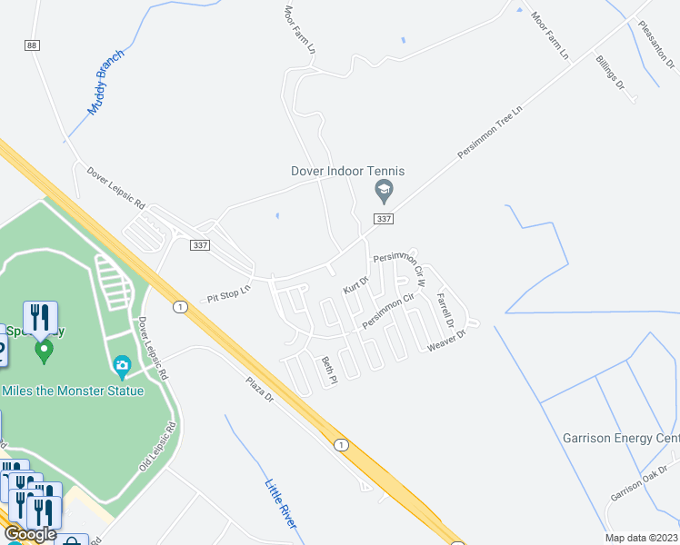 map of restaurants, bars, coffee shops, grocery stores, and more near 4 Michele Drive in Dover