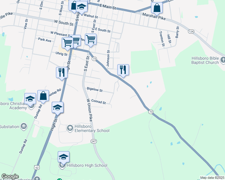 map of restaurants, bars, coffee shops, grocery stores, and more near 325 Bigelow Street in Hillsboro