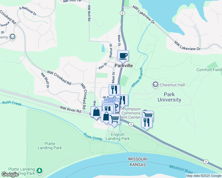 map of restaurants, bars, coffee shops, grocery stores, and more near 12 West 6 Street in Parkville