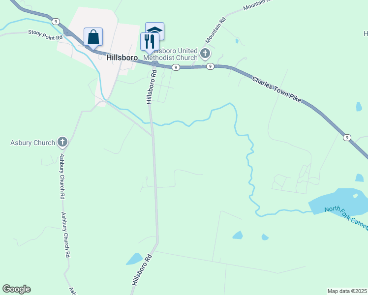 map of restaurants, bars, coffee shops, grocery stores, and more near 15334 Hillsboro Road in Purcellville