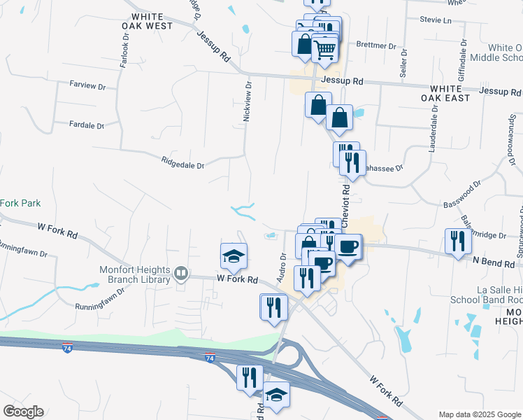map of restaurants, bars, coffee shops, grocery stores, and more near 3666 Epley Lane in Cincinnati