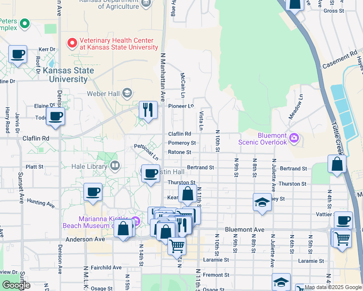 map of restaurants, bars, coffee shops, grocery stores, and more near 1131 Ratone Street in Manhattan