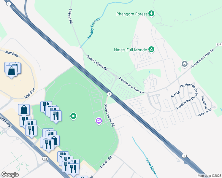 map of restaurants, bars, coffee shops, grocery stores, and more near 951 Leipsic Road in Dover