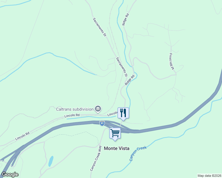 map of restaurants, bars, coffee shops, grocery stores, and more near 155 Dutch Flat Road in Dutch Flat