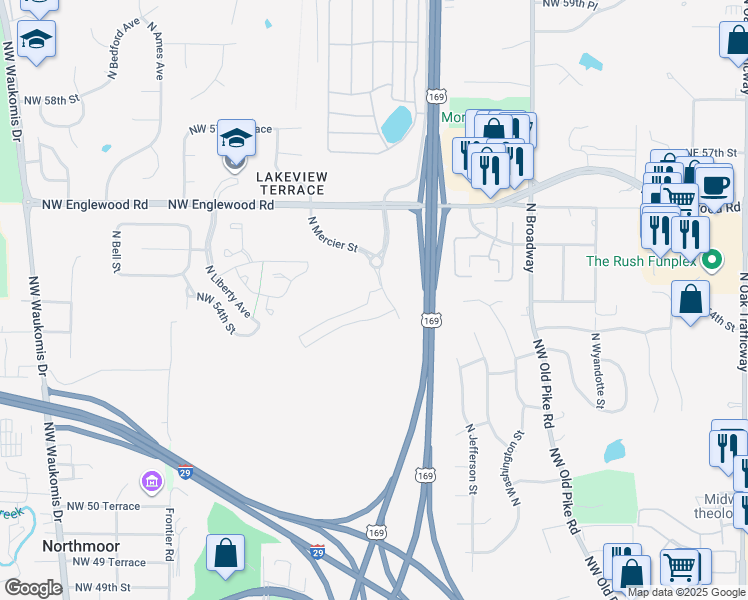 map of restaurants, bars, coffee shops, grocery stores, and more near 5400 North Summit Street in Kansas City