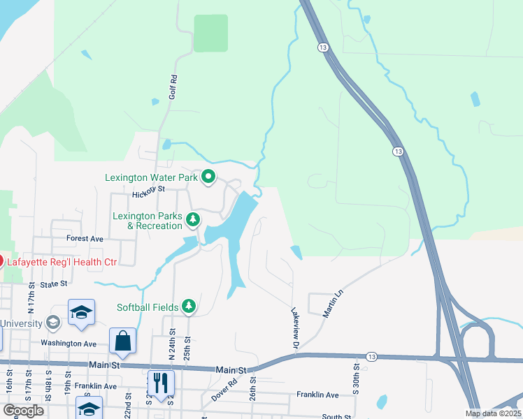 map of restaurants, bars, coffee shops, grocery stores, and more near 23 Lakeview Drive in Lexington