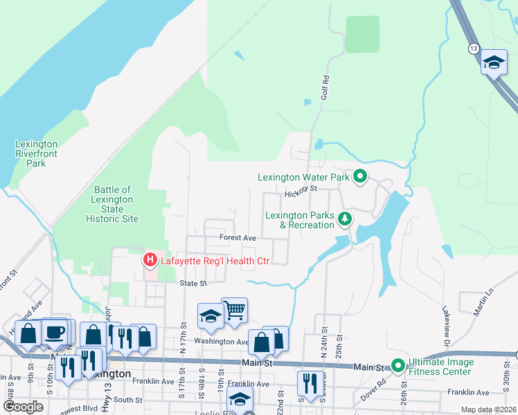 map of restaurants, bars, coffee shops, grocery stores, and more near 505 Country Club Road in Lexington