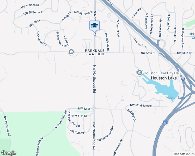 map of restaurants, bars, coffee shops, grocery stores, and more near 5420 North Merrimac Avenue in Kansas City