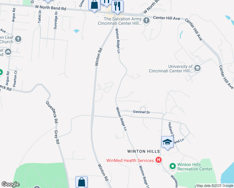 map of restaurants, bars, coffee shops, grocery stores, and more near 5661 Winton Ridge Lane in Cincinnati