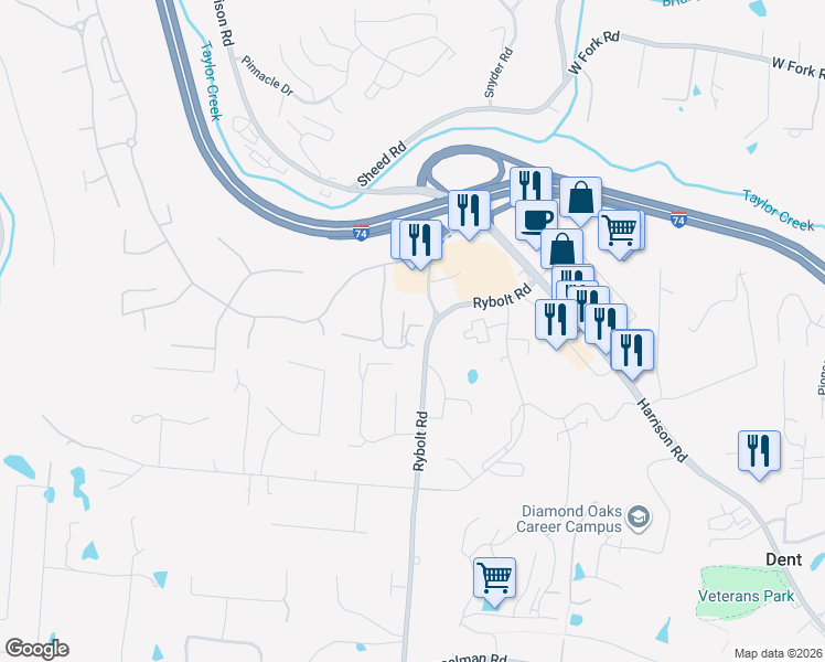 map of restaurants, bars, coffee shops, grocery stores, and more near 6719 Kelseys Oak Court in Cincinnati