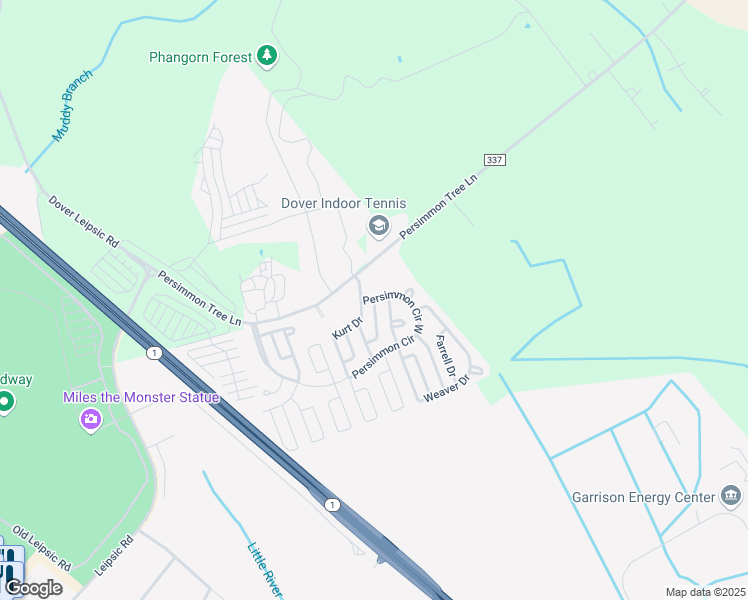 map of restaurants, bars, coffee shops, grocery stores, and more near 570 Persimmon Tree Lane in Dover