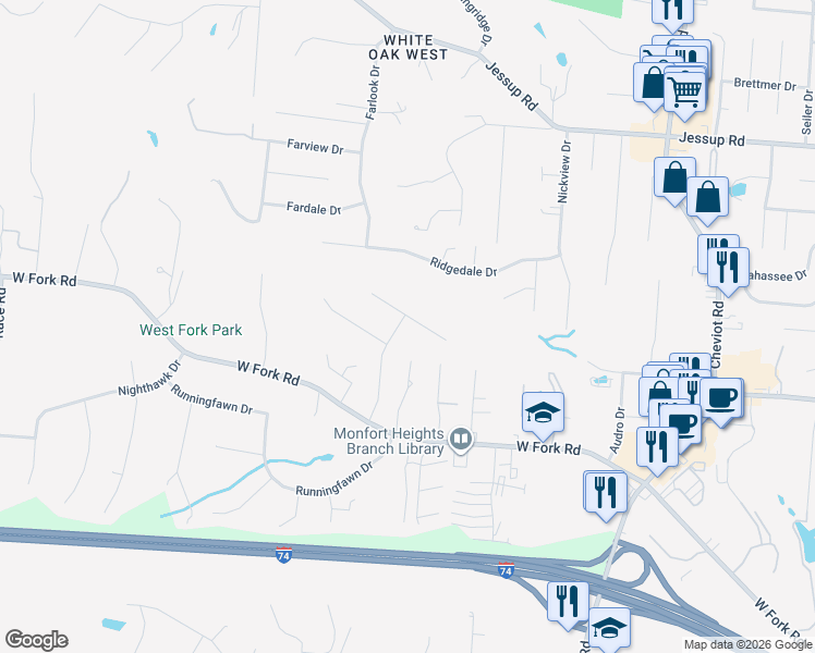 map of restaurants, bars, coffee shops, grocery stores, and more near 4120 Clearpoint Drive in Cincinnati