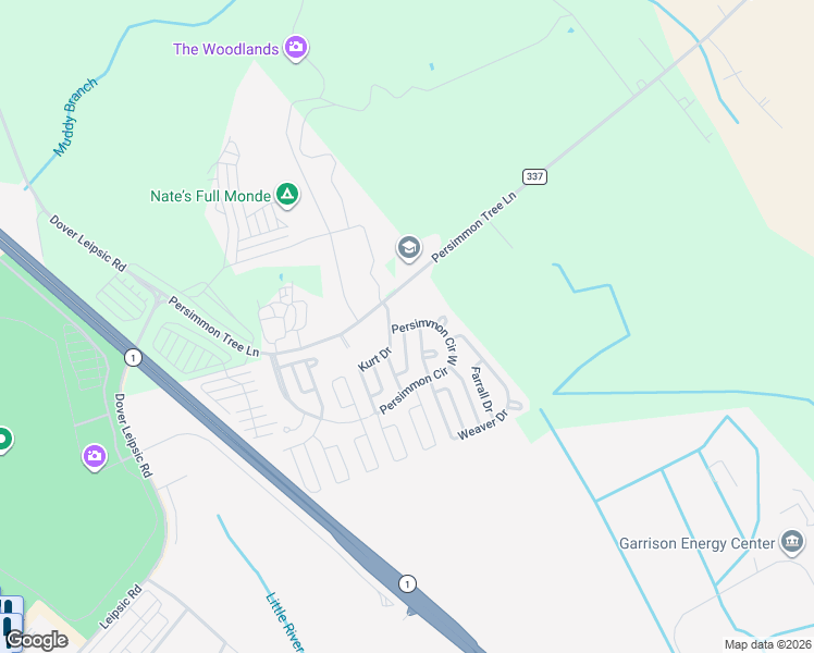 map of restaurants, bars, coffee shops, grocery stores, and more near 570 Persimmon Tree Lane in Dover