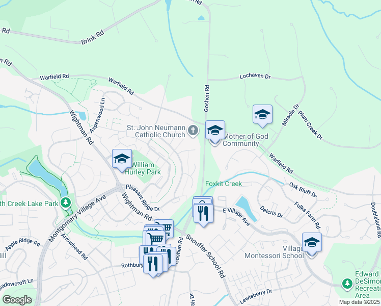 map of restaurants, bars, coffee shops, grocery stores, and more near 9008 Nesbit Court in Gaithersburg