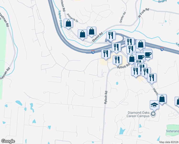 map of restaurants, bars, coffee shops, grocery stores, and more near 6787 Ruwes Oak Drive in Cincinnati