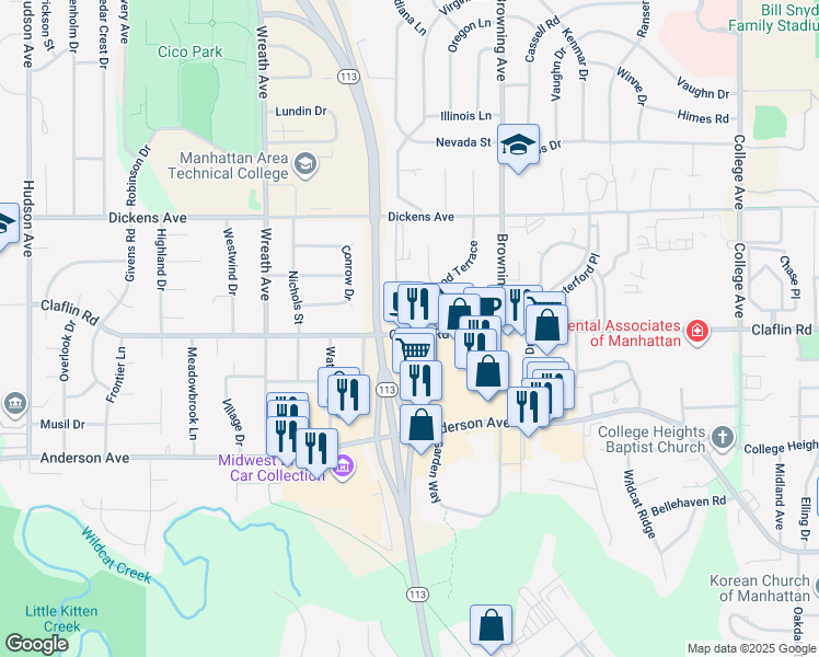 map of restaurants, bars, coffee shops, grocery stores, and more near 1404 Beechwood Terrace in Manhattan