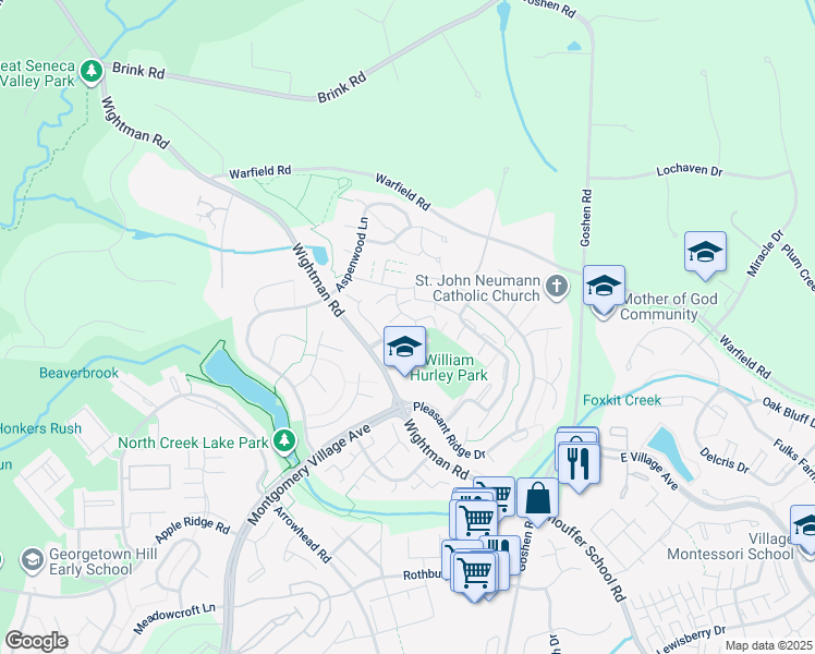map of restaurants, bars, coffee shops, grocery stores, and more near 20592 Strath Haven Drive in Gaithersburg