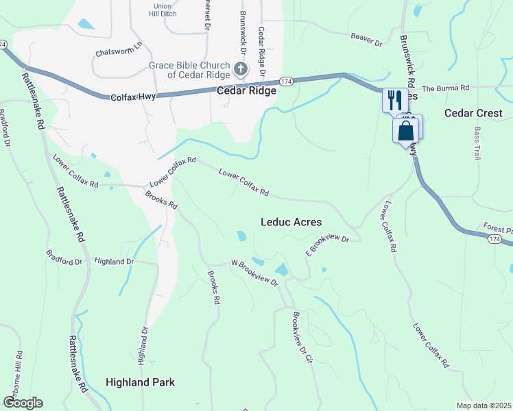 map of restaurants, bars, coffee shops, grocery stores, and more near 11975 Lower Colfax Road in Grass Valley