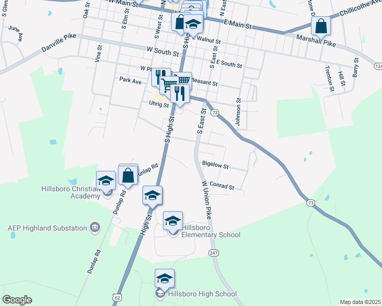 map of restaurants, bars, coffee shops, grocery stores, and more near 111 East Lilley Avenue in Hillsboro
