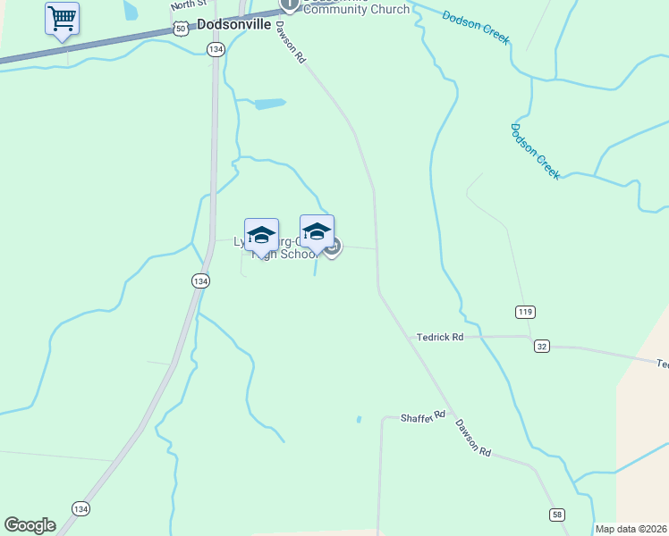 map of restaurants, bars, coffee shops, grocery stores, and more near 6762 Ohio 134 in Lynchburg