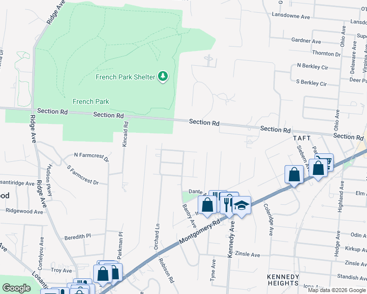 map of restaurants, bars, coffee shops, grocery stores, and more near 6458 Crestview Avenue in Cincinnati