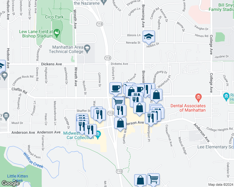 map of restaurants, bars, coffee shops, grocery stores, and more near 1404 Beechwood Terrace in Manhattan