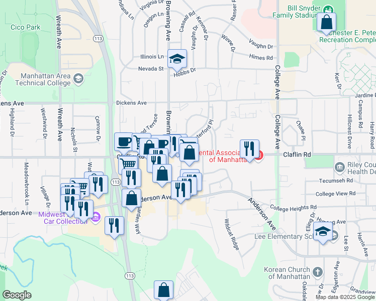map of restaurants, bars, coffee shops, grocery stores, and more near 2720 Brittany Terrace in Manhattan