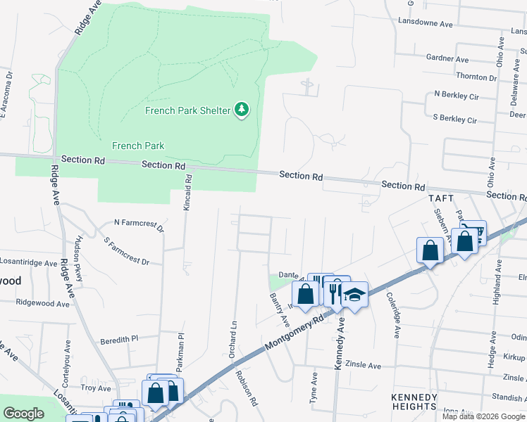map of restaurants, bars, coffee shops, grocery stores, and more near 6458 Crestview Avenue in Cincinnati