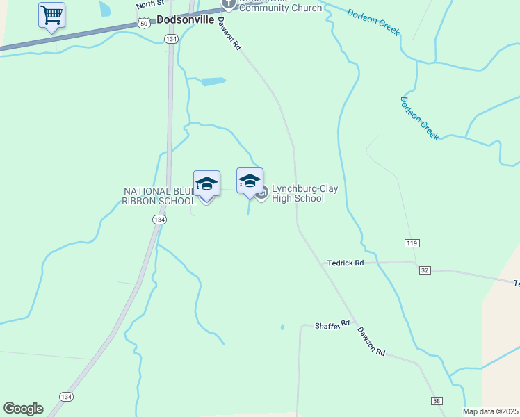 map of restaurants, bars, coffee shops, grocery stores, and more near 6762 Ohio 134 in Lynchburg