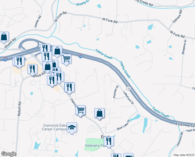map of restaurants, bars, coffee shops, grocery stores, and more near 5444 Blue Sky Drive in Cincinnati