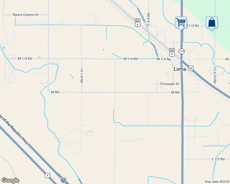 map of restaurants, bars, coffee shops, grocery stores, and more near 1300 12 1/2 Road in Loma