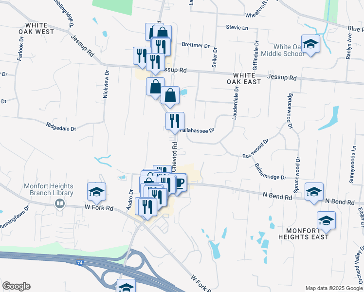 map of restaurants, bars, coffee shops, grocery stores, and more near 5600 Cheviot Road in Cincinnati