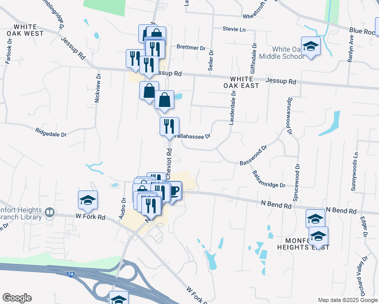 map of restaurants, bars, coffee shops, grocery stores, and more near 5664 Lauderdale Drive in Cincinnati