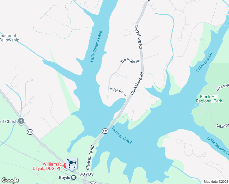 map of restaurants, bars, coffee shops, grocery stores, and more near 14816 Ridge Oak Drive in Boyds