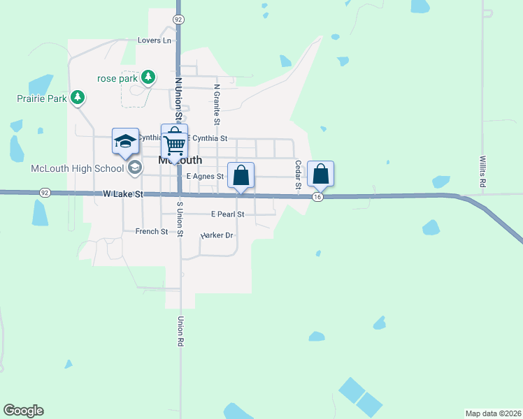 map of restaurants, bars, coffee shops, grocery stores, and more near 504 S Vine St in McLouth