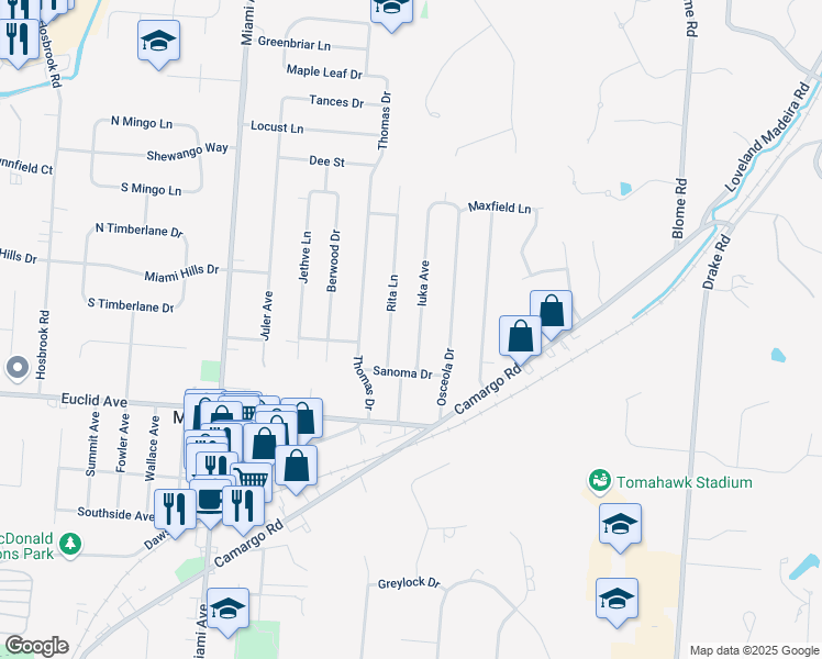 map of restaurants, bars, coffee shops, grocery stores, and more near 7241 Iuka Avenue in Cincinnati