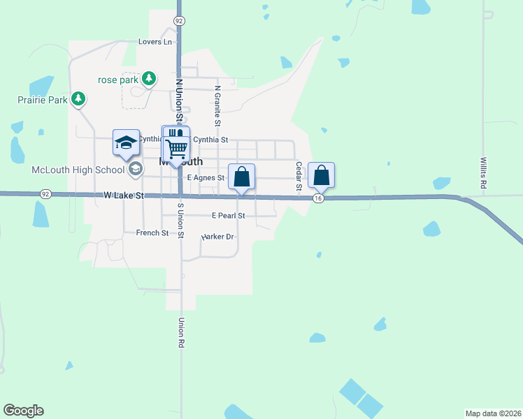 map of restaurants, bars, coffee shops, grocery stores, and more near 504 South Vine Street in McLouth