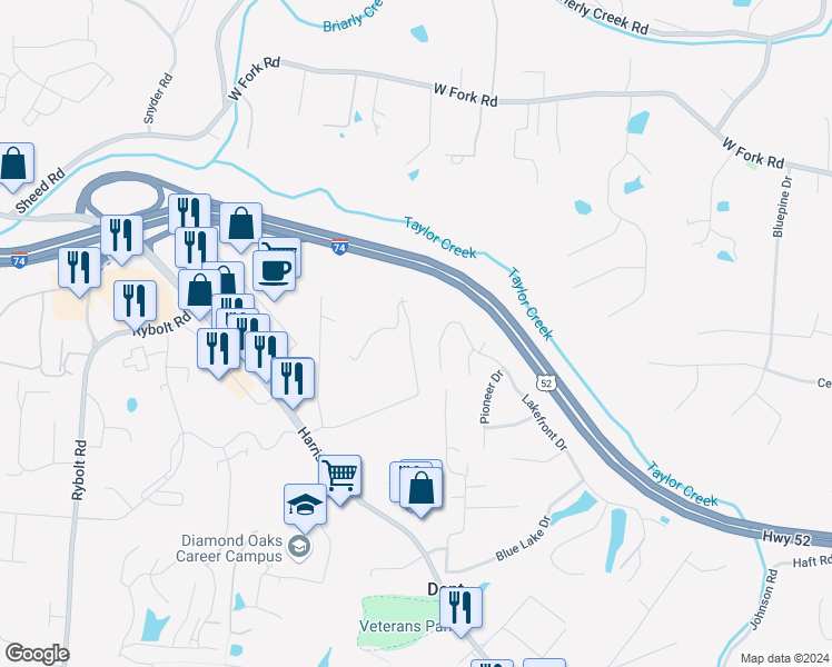 map of restaurants, bars, coffee shops, grocery stores, and more near 5444 Blue Sky Drive in Cincinnati